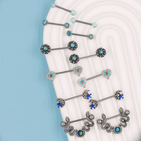 YICAI Anneau de piercing pour téton en acier inoxydable, série bleue, anneau de téton en forme de cœur et de lune, bijoux pour femmes et hommes