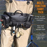 Sac banane de pêche avec patch pour mouches, anneau en D amovible, poche en filet pour bouteille, pour la pêche à la mouche, la pêche en wading et les activités de plein air, logo personnalisé OEM ODM