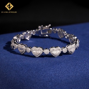Hot Sale 925 <b>Silver</b> Heart Shape Moissanite <b>Bracelet</b> HipHop GRA Certified Iced Out Moissanite Cuban <b>Bracelets</b> - Product Image 1
