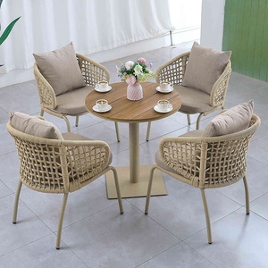 Porche En Plastique Bois Table Carrée 4 Places Chaises Meubles En Plein Air Jardin Corde En Aluminium Ensemble De Salle À Manger - Product Image 5