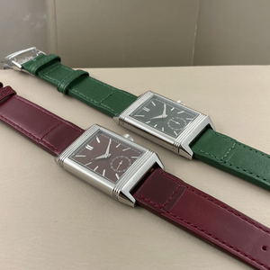Men’s Art Deco Rectangular Mechanical Watch Small Seconds Complication Polished Steel Case Leather Strap - Product Image 2