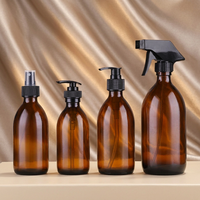 Bouteille en verre Boston ambrée transparente de 8 oz et 16 oz en gros avec pompe pulvérisatrice à gâchette, buse réglable et diffuseur à bâtonnets sérigraphié