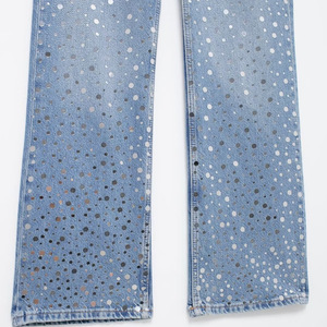 Jeans décontractés pour femmes à sequins, taille haute, coupe droite et large, tendance - Product Image 6