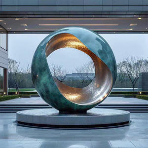 カスタマイズされた大型屋外抽象アートデコレーション鋳造ブロンズグローブ彫刻ツイスティサークル金属彫刻 - Product Image 1