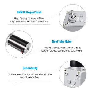 มอเตอร์เกียร์หนอนแบบล็อคตัวเองเพลาเดี่ยว ขนาด 8 มม. 12V DC 110 รอบต่อนาที พร้อมหน้าแปลนโลหะ แรงบิดสูง ความเร็วสูง - Product Image 2