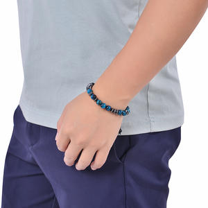 Pulsera de código <span class=keywords><strong>Morse</strong></span> hecha a mano, cuerda trenzada con <span class=keywords><strong>letras</strong></span> de 8mm, Ojo de Tigre azul Natural, pulsera magnética negra - Product Image 3