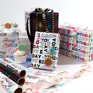 High Quality Rainbow Foil <b>Birthday</b> <b>Wrapping</b> <b>Paper</b> 80gsm Soft Metallic 43*300cm Candle & Balloon Design Gift Packaging - Product Image 2