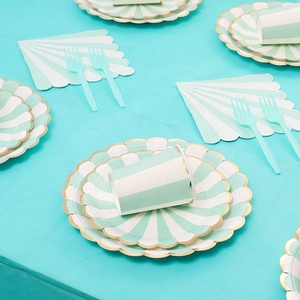 DAMAI Green Stripe <b>Paper</b> Plates Set Hot Stamping Craft Tableware Set Party Disposable Dinner Plates Supplies - Product Image 2