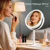 Miroir cosmétique double face rechargeable avec trois couleurs de lumière et fonction grossissante