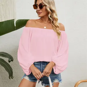 Pink Plus Size Tops Frauen Off Shoulder Übergroße T-Shirts Solid Casual Slash Neck Elegante Blusen Office Ladies Top