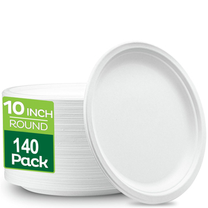Promotional Price 100% Biodegradable Compostable PFAS Free 10inch White Round Sugarcane Bagasse Pulp Plates In-stock Inventory