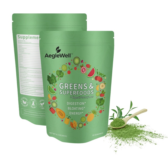 AegleWell Private Label Superfood Greens Powder Boost Energy Herbal Detox Multivitamin Bulk Mix Complete Superfood Green Powder