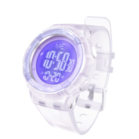 Montre numérique sportive pour filles avec bracelet transparent violet haute puissance, étanche 5 ATM, affichage lumineux, cadeau scolaire