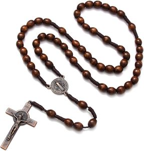 Vendita calda all'ingrosso di <span class=keywords><strong>rosari</strong></span> cattolici Vintage personalizzati realizzati <span class=keywords><strong>a</strong></span> <span class=keywords><strong>mano</strong></span> in tessuto religioso ornamento di preghiera naturale in legno perlina croce Unisex - Product Image 4