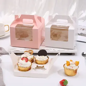 Hot-bán giá rẻ cấp thực phẩm EU phong cách xách tay cửa sổ trong suốt cao Brown kraft giấy cho cupcake hộp của 6 hộp