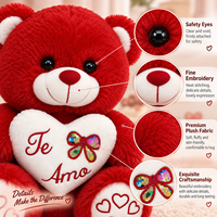 Ours en peluche rouge personnalisé OEM/ODM pour la Saint-Valentin, avec applique de fleur en forme de cœur blanc et coussinets de pieds brodés en forme de cœur, directement de l'usine