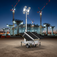 Tour d'éclairage mobile solaire sur remorque de 9 m, générateur d'énergie, LED IP65, angle de faisceau 360°, 440 000 lumens pour usage à grande échelle