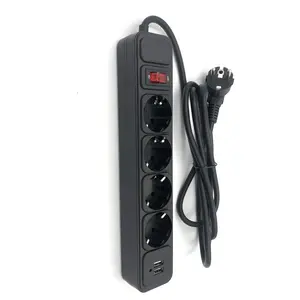 Network Filter 2500W 10A Power Strip Switch EU Plug Sockets With 2M Extension Cord Surge Protector 4 AC Outlets 2 USB Charging