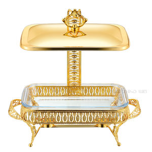 Chauffe-Plat Rectangulaire de Haute Qualité en Acier Inoxydable, Réchaud à Alcool Doré pour Buffet avec Couvercle en Verre, Bain-Marie pour Traiteur - Product Image 3