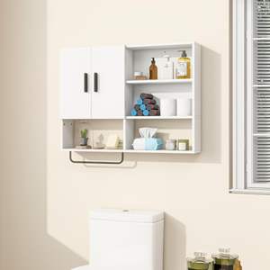 Organisateurs <span class=keywords><strong>de</strong></span> salle <span class=keywords><strong>de</strong></span> bain en bois, armoire <span class=keywords><strong>de</strong></span> rangement au-dessus des toilettes avec 2 portes, étagères réglables et <span class=keywords><strong>porte</strong></span>-serviettes - Product Image 6