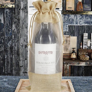Bolsas de yute para vino de 750 ml, de arpillera, con ventana transparente, 14 x 6.3 pulgadas, con cordón, para regalo, boda, festival, con patrón de puntos - Product Image 2