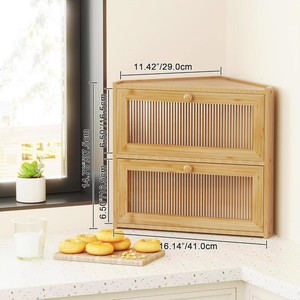 Boîte à pain double couche en bambou Yazhu Jushi avec porte en acrylique, rangement d'angle de cuisine pour pain frais et pâtisseries - Product Image 5