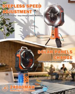 20000mAh Solar Misting Camping Fan Height Adjustable Oscillating Tent Fan with Remote LED <b>Light</b> <b>Timer</b> & Hook for Outdoor Picnic - Product Image 2
