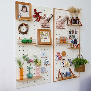 Wooden Pegboard Wall <b>Shelf</b> Rectangle <b>Adjustable</b> Storage Rack Nordic Style Kitchen Organization - Product Image 2