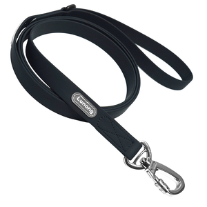 Laisse pour chien en PVC noir imperméable avec mousqueton métallique verrouillable et anneau en D pour la promenade en extérieur, personnalisation disponible - Product Image 1