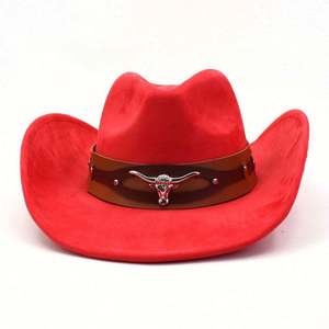 Chapeau de cowboy unisexe tendance hiver 2024, style western avec ceinture en simili cuir tête de bœuf pour adultes et amateurs de plein air - Product Image 3