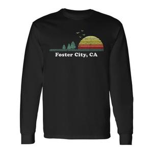 T-shirt a maniche lunghe Foster City California Vintage Sunset, regalo souvenir - Product Image 1