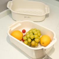 Groentewas- en afgietbak, vergiet, keuken fruitreinigings- en opbergkom, voedselveilige PP, handmatige gootsteenzeefbak