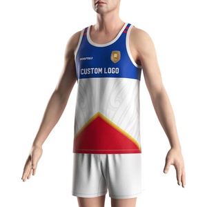 T-shirt sans manches en coton pour la musculation, sublimation usine, maillot de rugby bleu, style stringer - Product Image 5