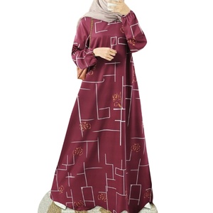 Nouveau moyen-orient Jalabiid robe musulmane modeste col rond à manches longues imprimé ample Simple Style conservateur vêtements - Product Image 2