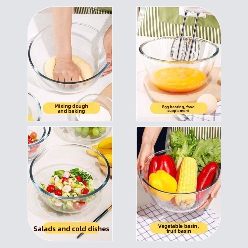 Round Glass Salad Bowl for Home Kitchen Use Heat Resistant Microwave Safe Party Ready Modern Design Different Sizes view 3