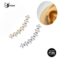 Pendientes de circonita con forma de sonrisa de titanio G23 de grado implante, con parte trasera plana, para perforaciones de lóbulo, hélice y cartílago.