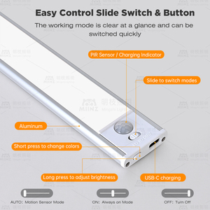 Luz de Armário com <span class=keywords><strong>Sensor</strong></span> de Movimento Recarregável Ultra Fina Sem Fio Magnética LED para Abaixo do Armário - Product Image 2