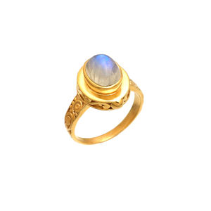 Anillo de Piedra Lunar Arcoíris Plateada con Engaste de Puntas, Anillo de Compromiso y Boda Moderno para Mujer Unisex - Product Image 1