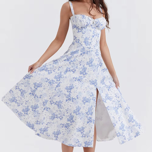 <span class=keywords><strong>Robe</strong></span> de soirée maxi élégante et décontractée pour femme, avec imprimé floral, sans manches, à nouer sur le devant, tenue formelle - Product Image 3
