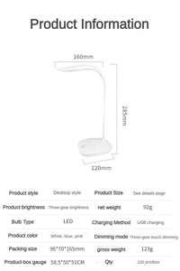 Lámpara de estudio inalámbrica plegable 2024, lámpara de escritorio de mesa <span class=keywords><strong>Led</strong></span> recargable por <span class=keywords><strong>USB</strong></span> portátil para sala de lectura de cabecera - Product Image 3