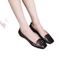 Sandales plates à plateforme à bout carré pour femme, chaussures d'été d'extérieur en PVC ajourées à enfiler, magnifiques chaussures à petit talon et bouche peu profonde, tendance