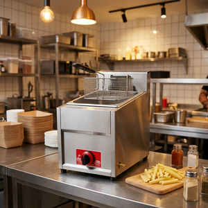 Friteuse à gaz professionnelle en acier inoxydable 6-8L, à cylindre unique, avec panier de friture, équipement de cuisson de comptoir - Product Image 4