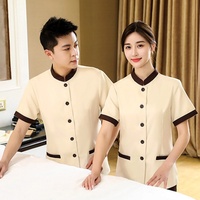Uniforme de ménage d'hôtel pour femmes, haut ajusté à col montant, manches courtes, simple boutonnage, poches, vêtements de travail