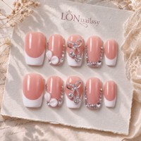 Ongles à presser en acrylique faits main, qualité salon, French 2.0, courbes carrées, couverture complète PMMA, 3D double embossage, 10 pièces