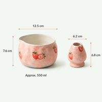 Ensemble de bols à matcha en céramique rose motif fraise avec bec verseur et support pour fouet – Adorable bol à matcha en céramique