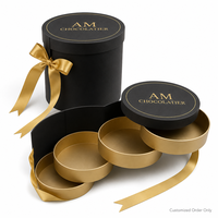 Boîte à chocolat de luxe en papier rigide doré à 3 étages, fermeture à ruban, boîte ronde pour truffes, emballage cadeau pour chocolat