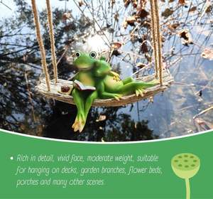 庭の屋外の読書のためのぶら下げスイングカエルの彫像スイングカエルの彫像樹脂カップルカエル - Product Image 4