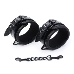 Faux Leather Hand Ankle Cuffs Soft Harness Soft Handcuffs Lock Bracelet Chain Bondage Play BDSM Kit Adult Sex Toys For Couples