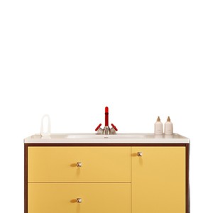 Mueble de <span class=keywords><strong>Baño</strong></span> Moderno Minimalista, Diseño Inspirado en el Estilo <span class=keywords><strong>Bauhaus</strong></span>, Espejo de Pared Incluido, Lavabo de Cerámica de una Pieza - Product Image 5