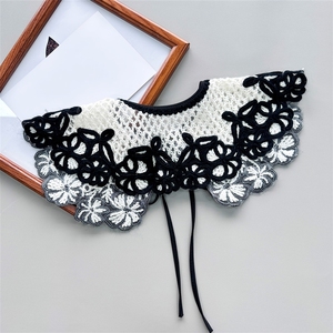 xqd <span class=keywords><strong>Faux</strong></span> <span class=keywords><strong>col</strong></span> brodé <span class=keywords><strong>au</strong></span> <span class=keywords><strong>crochet</strong></span> en fil de laine noir et blanc pour robe et pull, collection automne, best-seller - Product Image 2